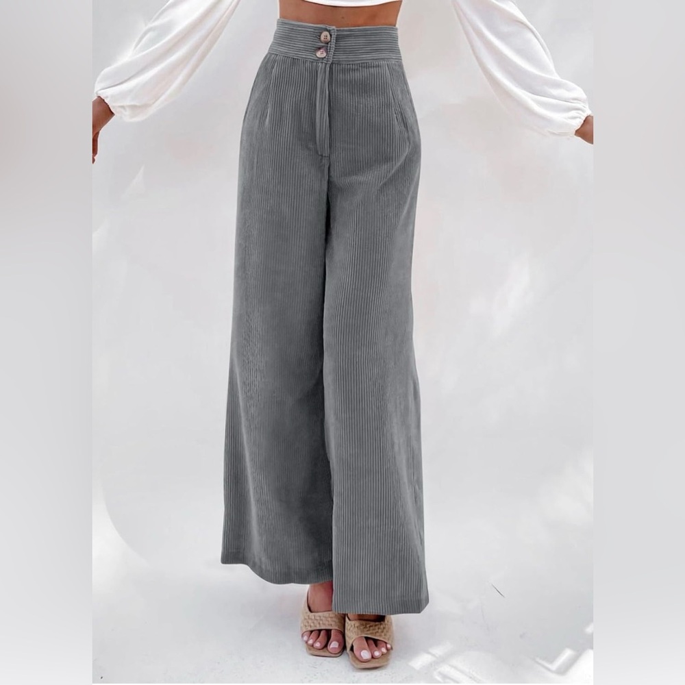 Gray Wide-Leg Corduroy Pants